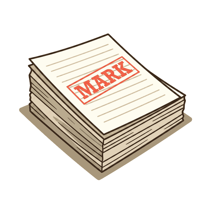 Manuscript stack stamped MARK